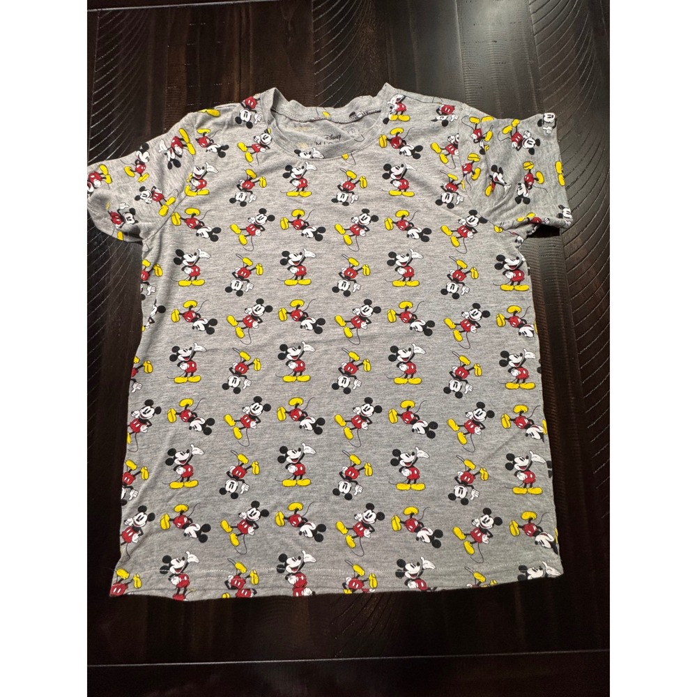 Disney Mickey Mouse Kids XL All Over Print T-Shirt Heather Gray Short Sleeve